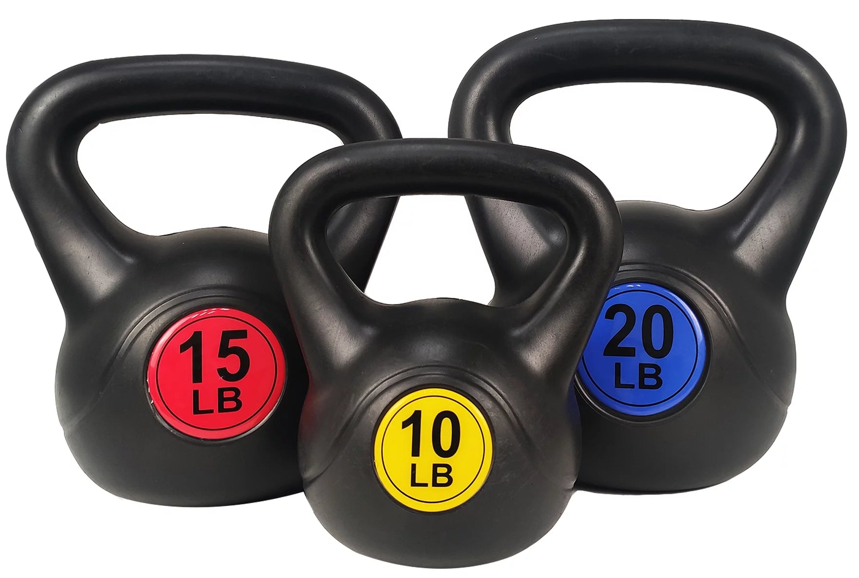 Wide Grip Kettlebell Exercise Fitness Weight Set, 3-Pieces: 10Lb, 15Lb and 20Lb Kettlebells