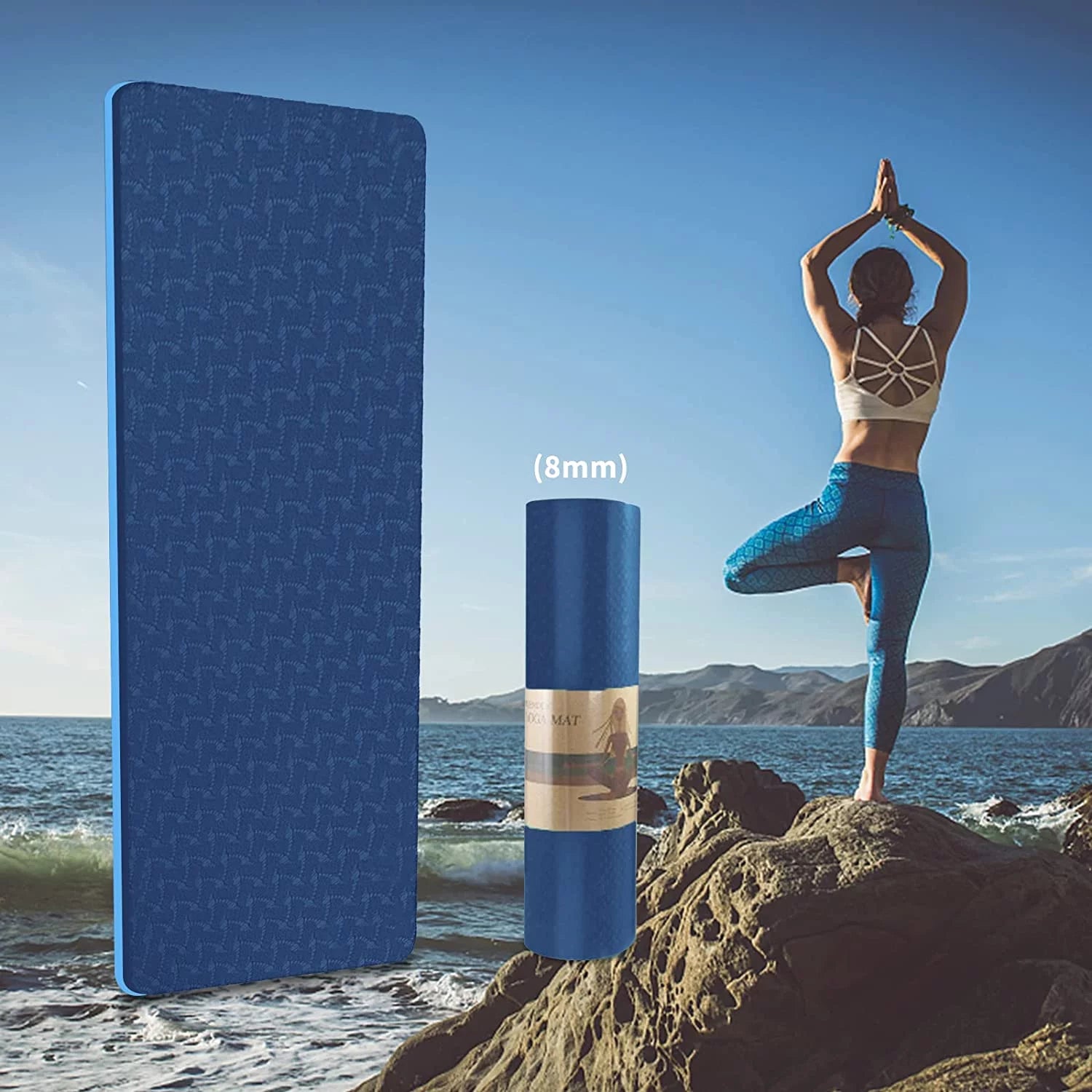 Eco Friendly Yoga Mat, 1/3 Inch Extra Thick TPE Non Slip Exercise Mats, 8Mm